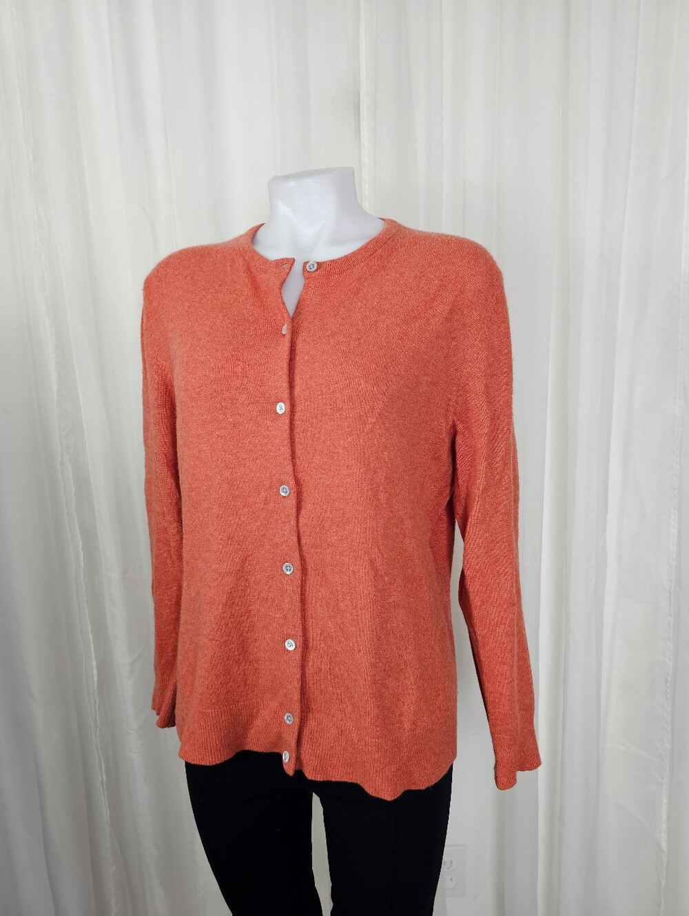 Lands' End 100% Cashmere Cardigan Sweater Orange Size Medium